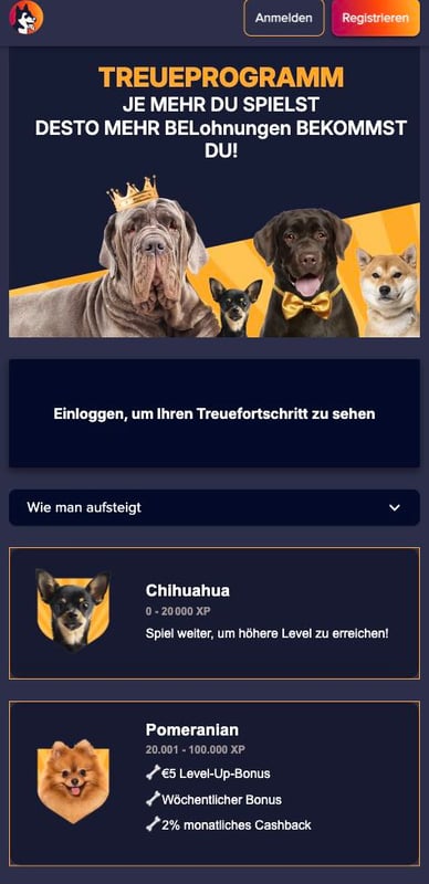 Loyalitätsprogramm PuppyBet-Casino VIP-Club