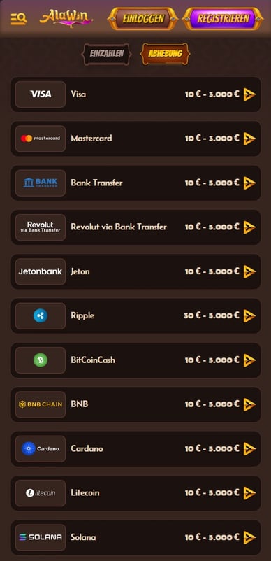 Auszahlungs Casino Alawin Casino DE Auszahlungsmethoden