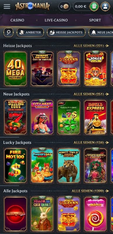 Jackpot-Spiele im Casino Astromaniacasino Jackpot-Spiele