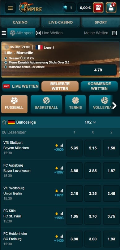 Sportwetten in Online Casino MyEmpire