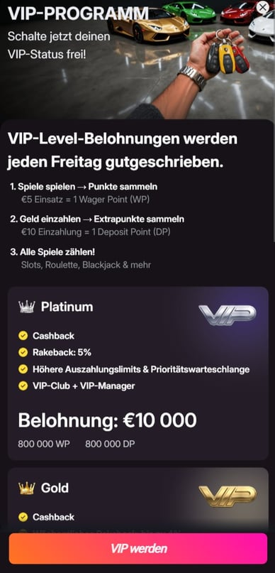 VIP im Casino Daytona Spin
