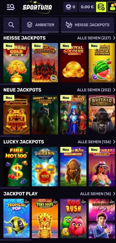 Casino Jackpot-Spielen Jackpots in Sportuna 6