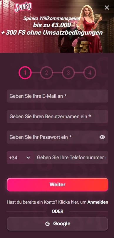 Registrierung Casino Spinko