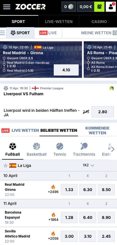 Zoccer 2 Sportwetten