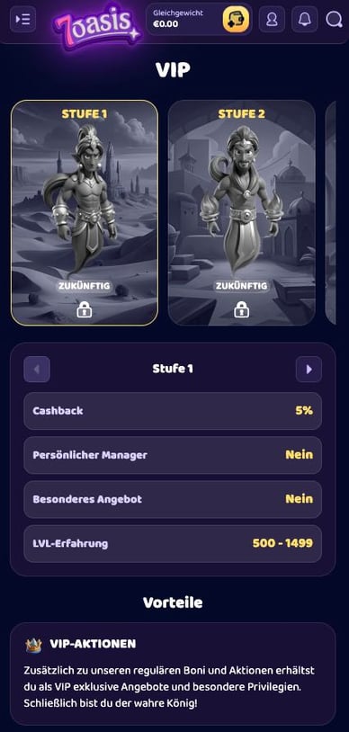 VIP Casino Online Casino 7oasis VIP-Programm