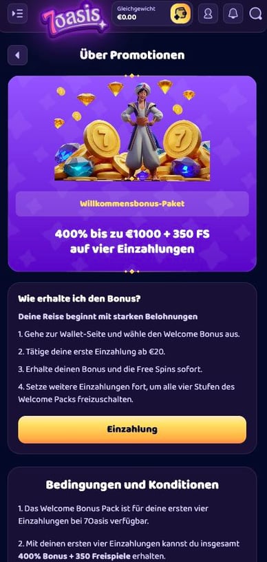 Willkommensbonus-Paket im Casino Willkommensbonus Casino 7oasis