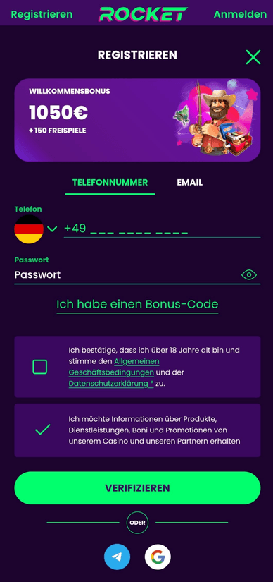 Registrierung im Casino Registrieren im Casino Rocket