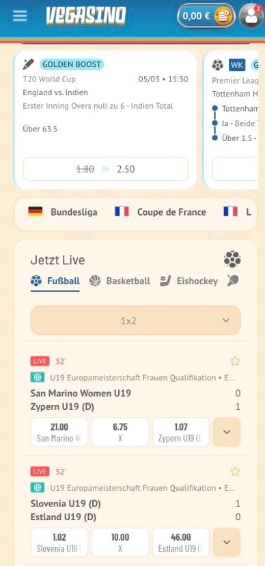 Vegasino Casino Online Sportwetten