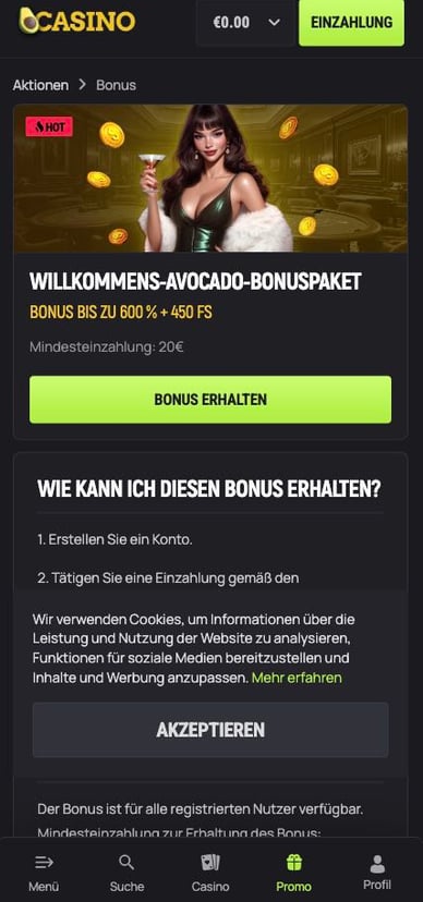Willkommensbonus-Paket von Avo Casino