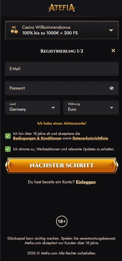 Anmeldung Casino Registrierung Atefia Casino
