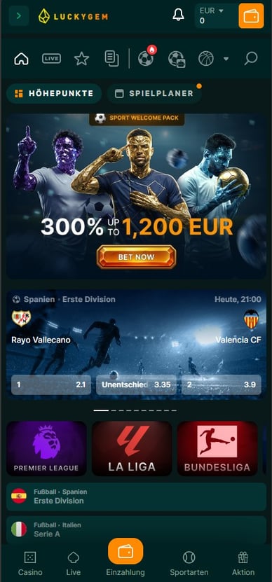 Sportwetten-Sektion Casino Sportwetten in Online Casino Luckygem