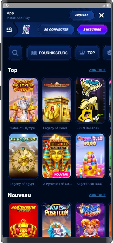Jeux mobiles BoomerangBet.