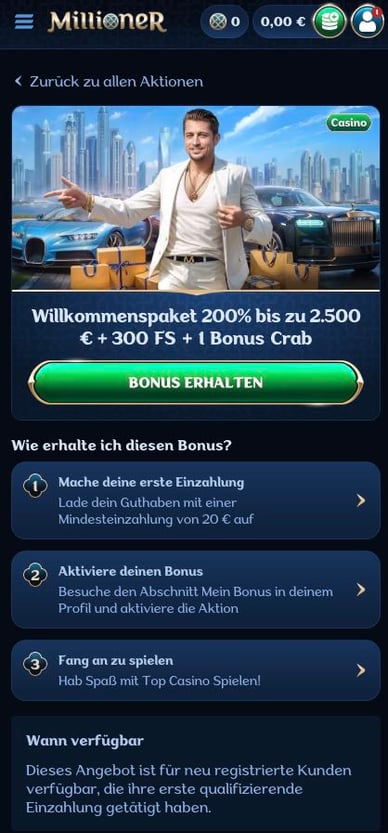 Willkommensbonus Paket in Casino Willkommensbonus Millioner Casino DE