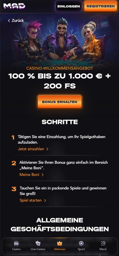 Willkommensbonus Casino Willkommenspaket Mad Online Casino