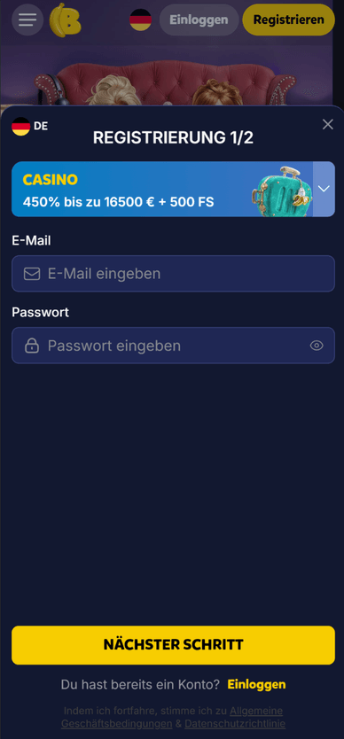 Registrierung im Casino Regestrieren im Bananzia Casino