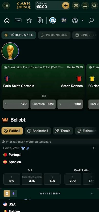 Sportwettenbereich im Casino Sportwetten Cash-Lounge