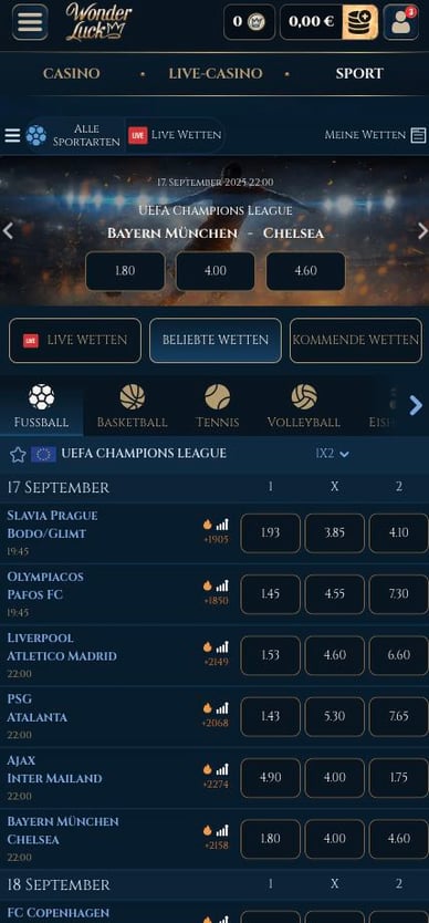 Wonderluck Online Casino Sportwetten