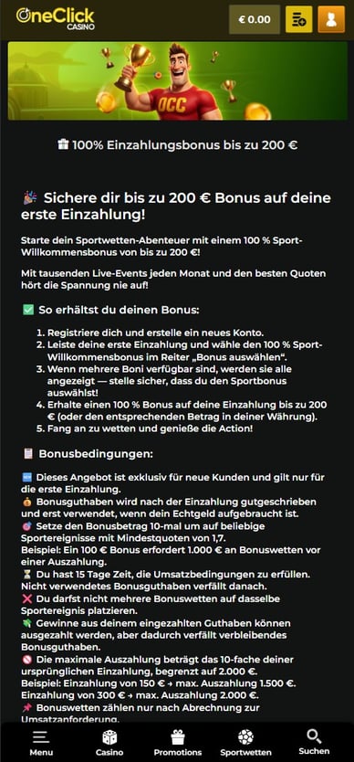 Sprot Willkommensbonus OneClickCasino