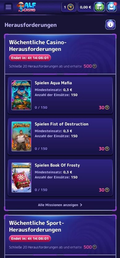 AlfCasino Herausforderungen