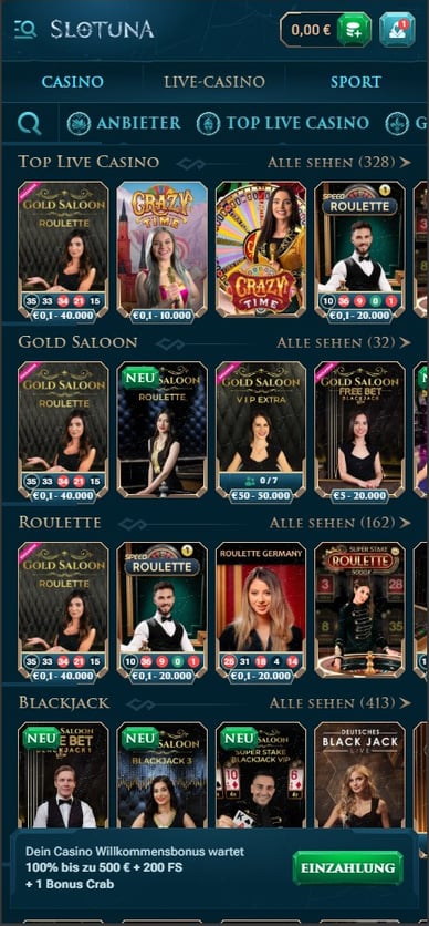 Casino mit Live Dealer Slotuna Liva Casino