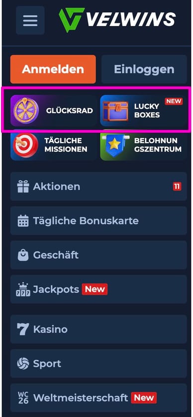 Interaktiven Aktionen Glücksrad und Lucky Boxes in Casino Glücksrad und Lucky Boxes in Velwins Online Casino