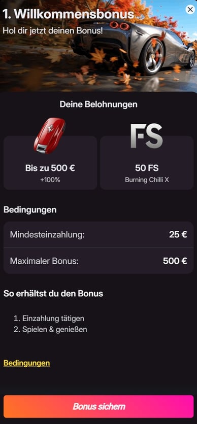 Daytona Spin Online Casino Willkommensbonus