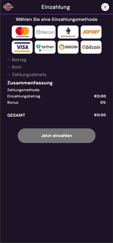 Einzahlungsmethoden Casino Einzahlungs in Betzito Casino DE