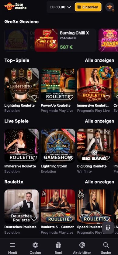 Live-Casino mit Dealern Spin Macho Live Casino