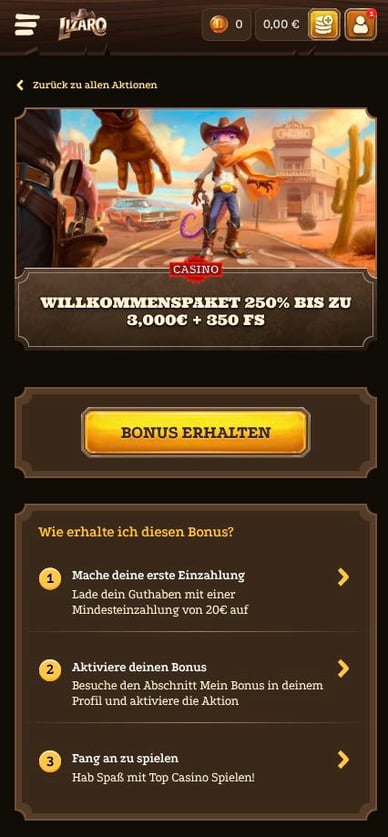 Casino Lizaro Willkommensbonus