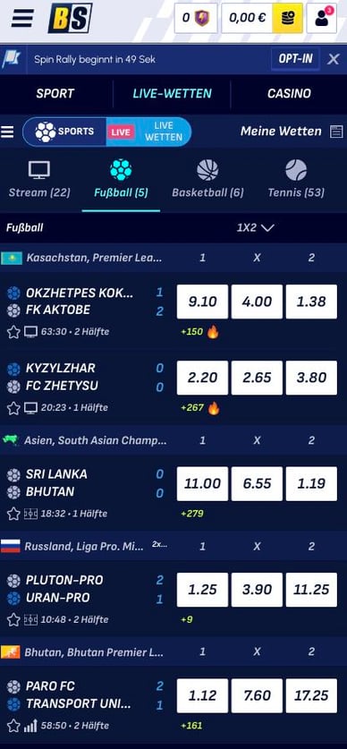 Sportwetten-Bereich im Casino Sportwetten Bet Score Casino Online