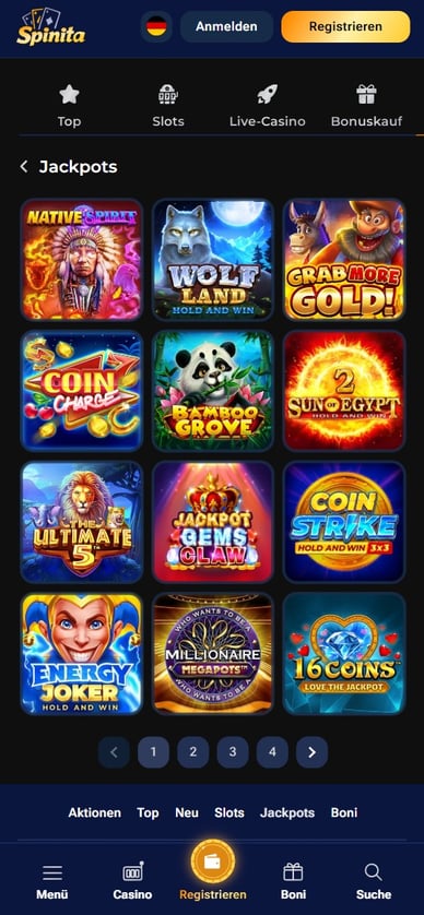 Jackpot-Spiele im Casino Spinita Jackpot Spiele im Casino