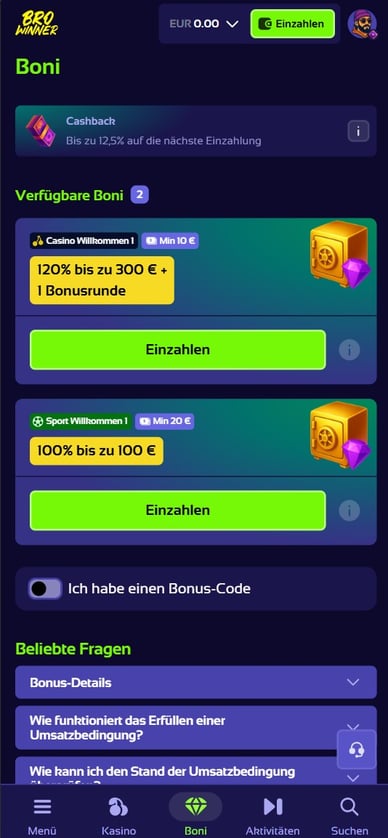 Browinner Online Casino Willkommensbonus