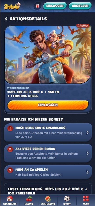 Willkommensbonus Casino Willkommenspaket Shikaka Online Casino