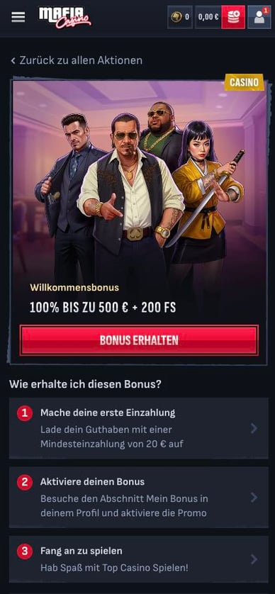 Willkommensangebot Casino Willkommensbonus in Mafia Casino Platform