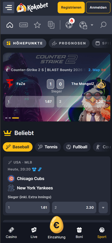 Sport im Casino Kokobet-Casino mit Sportwetten