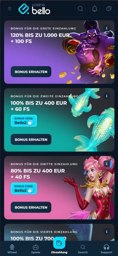 Willkommensbonus Casino Bello Online