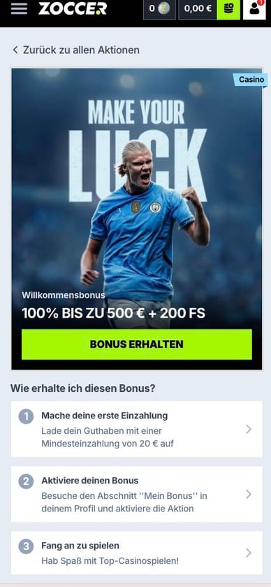 Willkommensbonus Zoccer-Casino