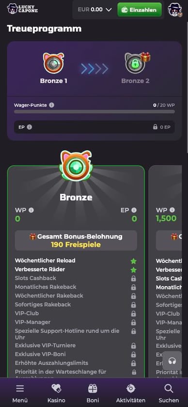 Luckycapone Casino DE VIP-Programm