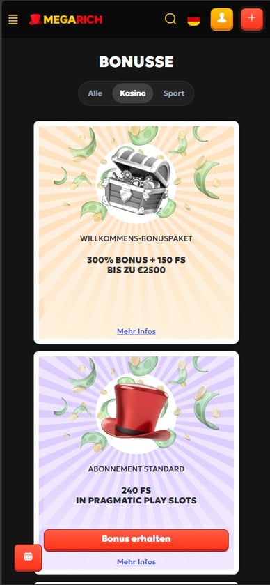 Bonus im Casino Casino Megarich Bonus