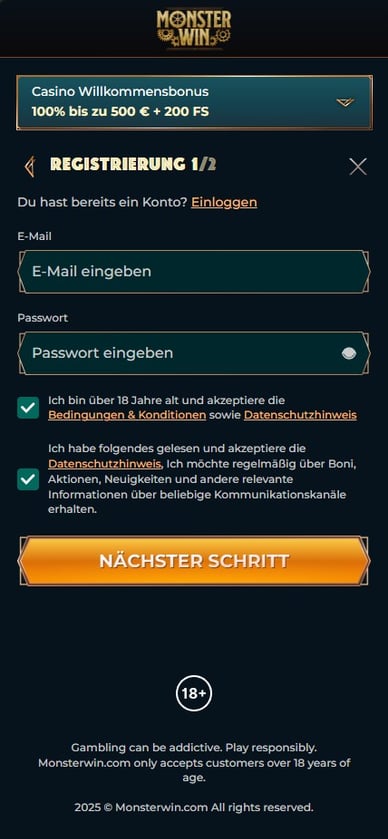 Monsterwin Casino Registrierung