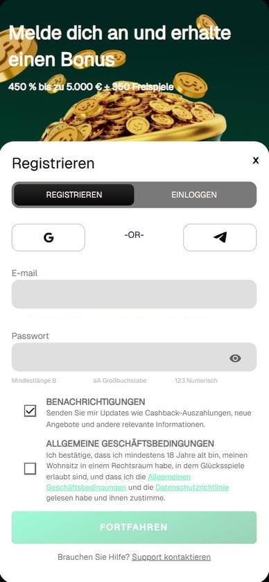 Registrierung im Casino Anmeldung Uspin Online Casino