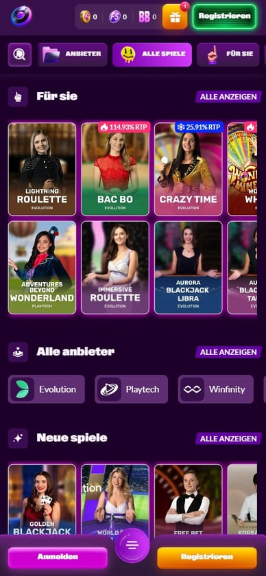 Online Casino mit Live Dealer Slotrave Live Casino