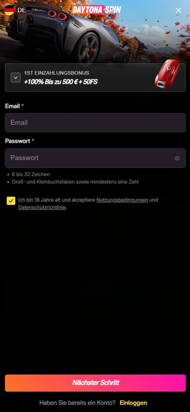 Anmeldung Daytona Spin Online Casino
