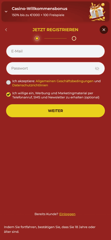 Kontoerstellung und Anmeldung im 777 Vault Casino