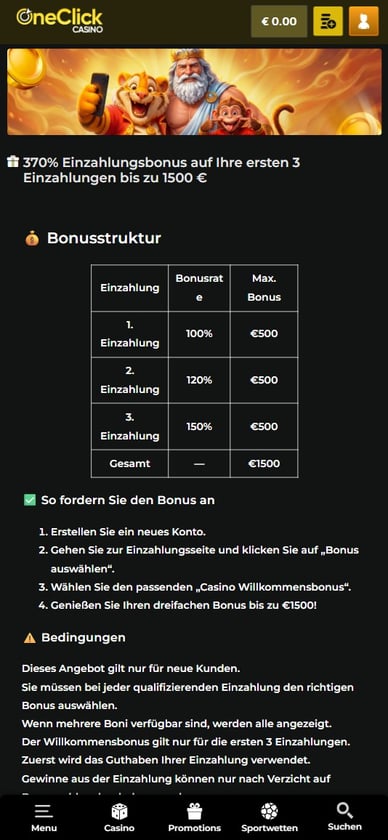 Willkommensbonus One-Click-Casino