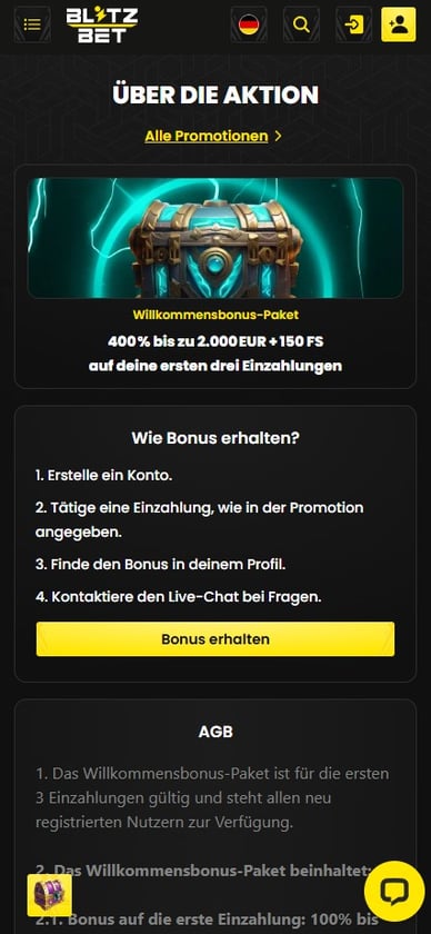 Willkommensbonus Blitz Bet 