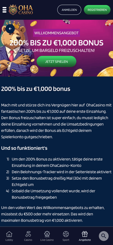 Der OHA Casino Willkommensbonus Bonusangebot für neue Spieler im OHA Casino