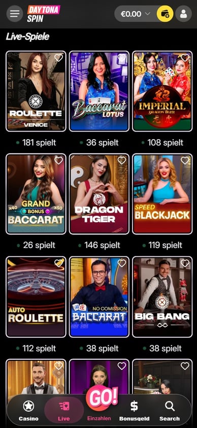 Daytona Spin Live Casino