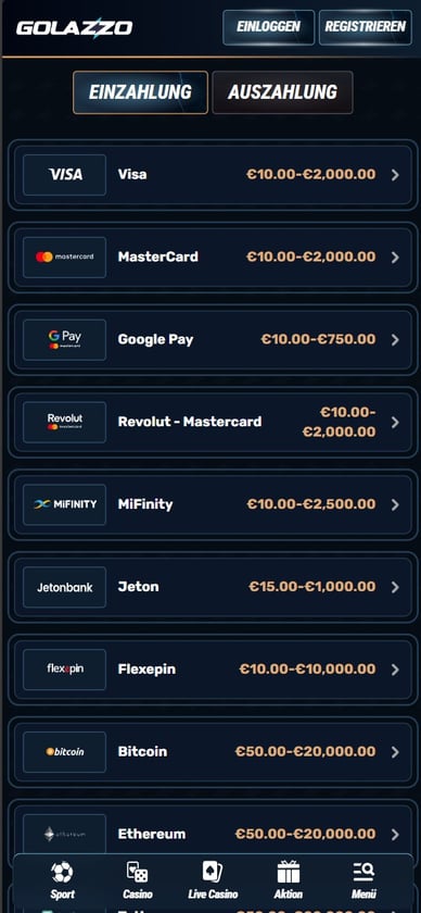 Einzahlungs im Online Casino Einzahlungs Golazzocasino