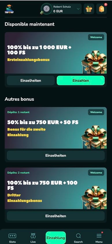 Willkommensbonus für die ersten 3 Einzahlungen
